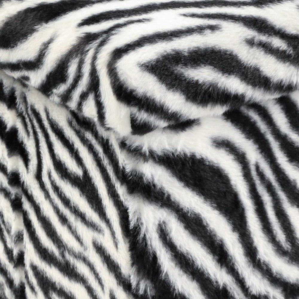 Black and White Faux Fur Zebra Storage Ottoman - 12-inch