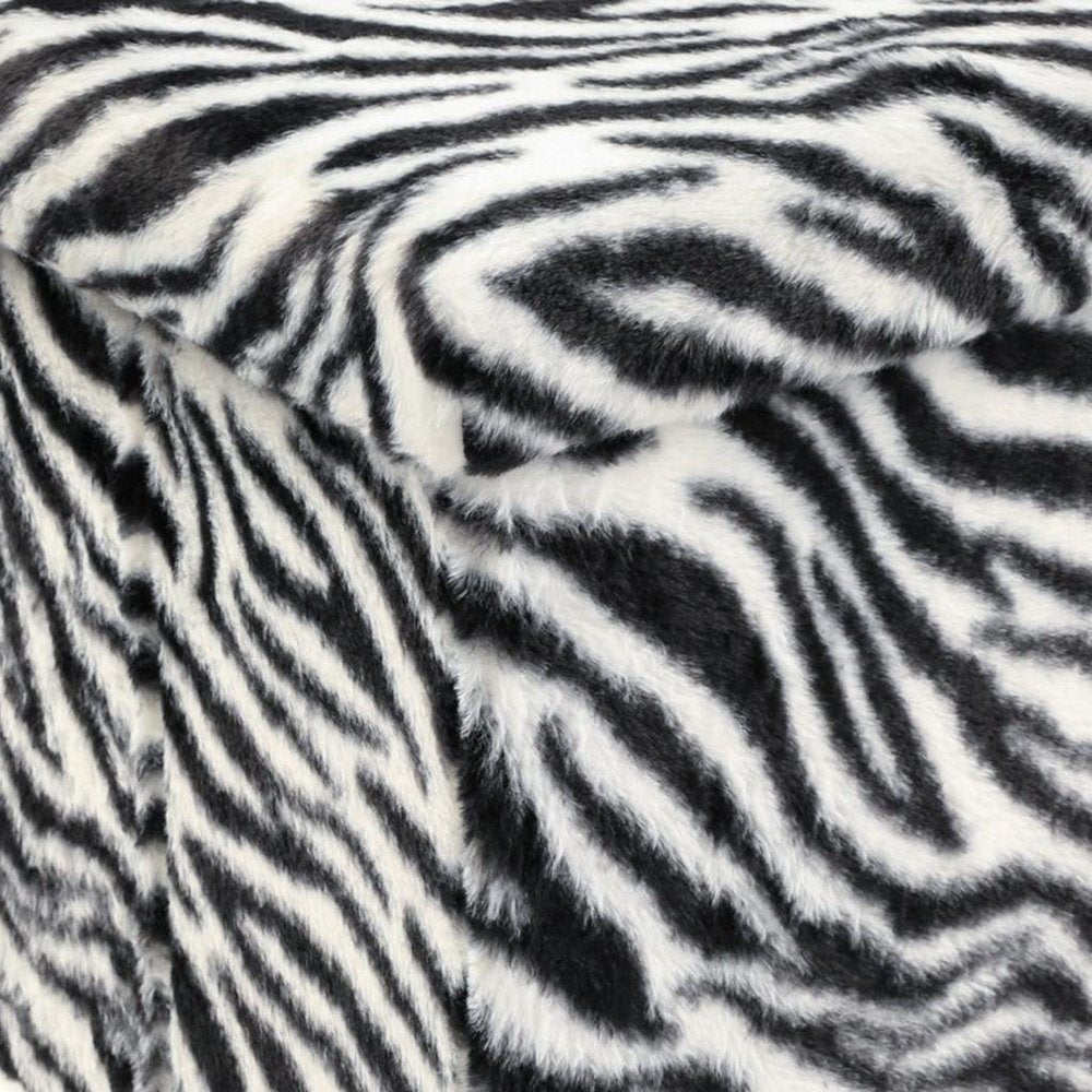 Black and White Faux Fur Zebra Storage Ottoman - 12-inch