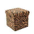 Black and Tan Faux Fur Tiger Storage Ottoman - 12-inch