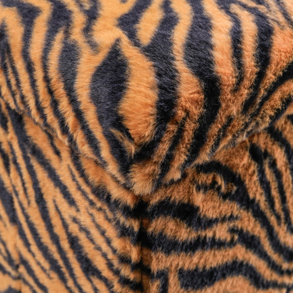 Black and Tan Faux Fur Tiger Storage Ottoman - 12-inch