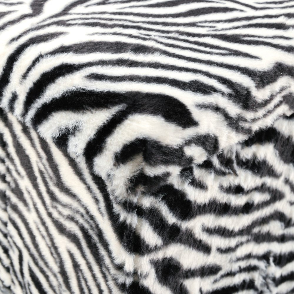 Black and White Faux Fur Zebra Storage Ottoman - 12-inch