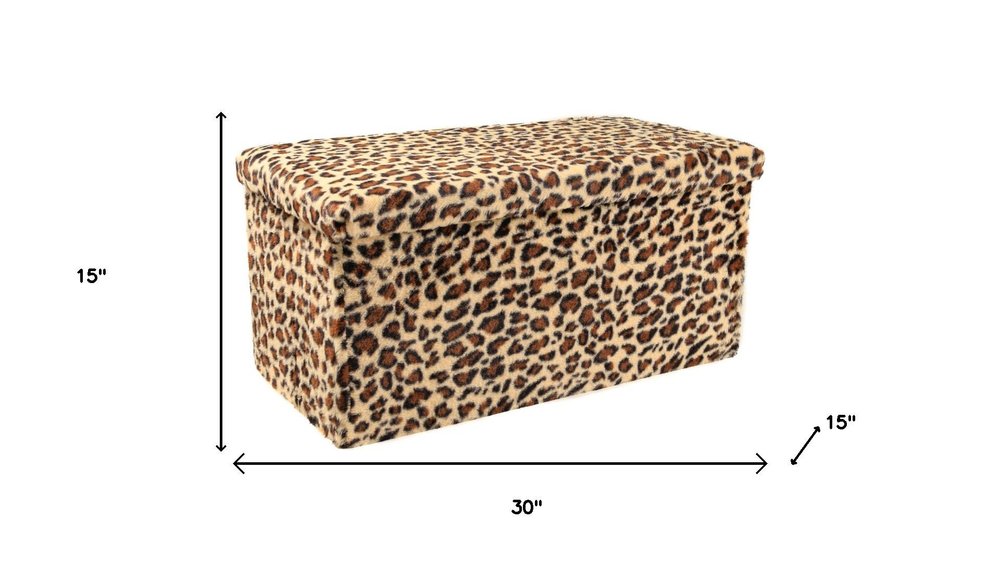 Black and Tan Faux Fur Leopard Storage Ottoman - 12-inch
