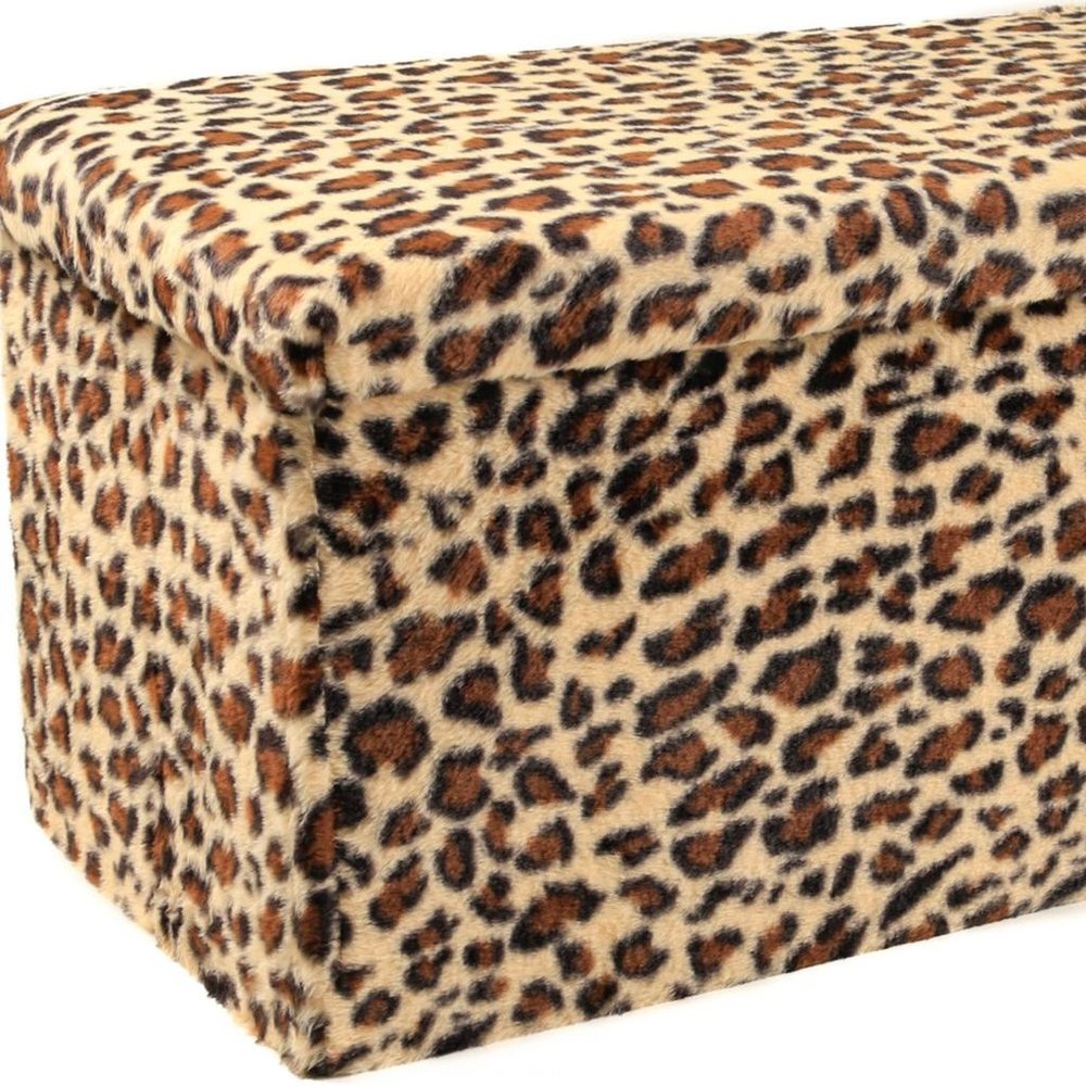 Black and Tan Faux Fur Leopard Storage Ottoman - 12-inch