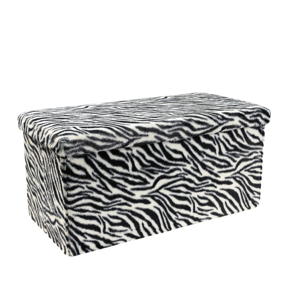 Black and White Faux Fur Zebra Storage Ottoman - 12-inch