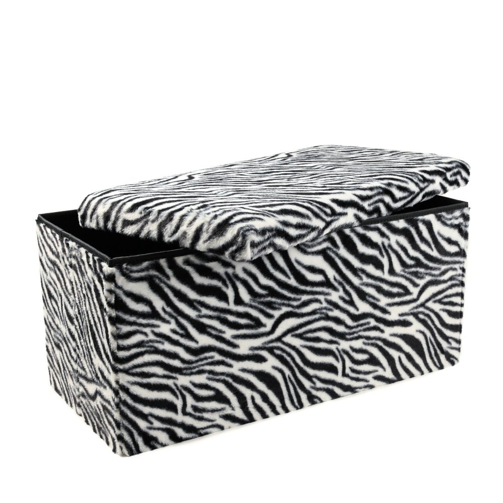 Black and White Faux Fur Zebra Storage Ottoman - 12-inch