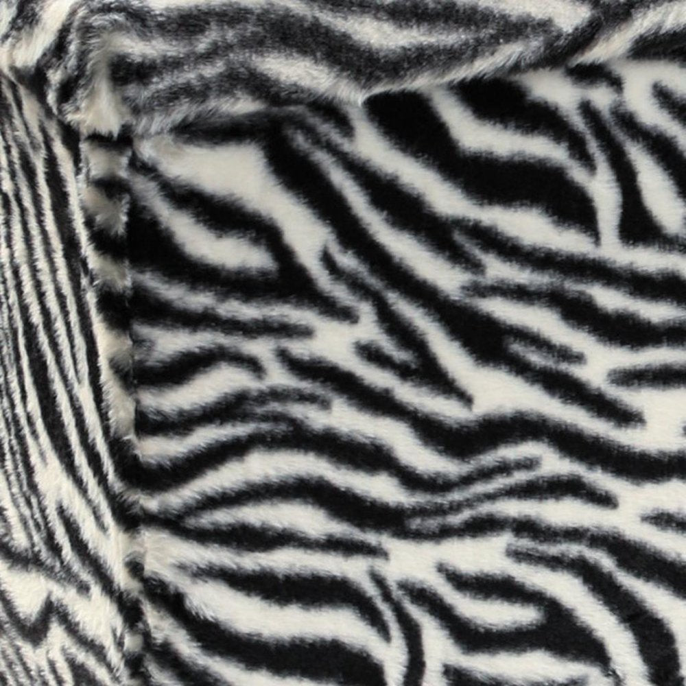 Black and White Faux Fur Zebra Storage Ottoman - 12-inch