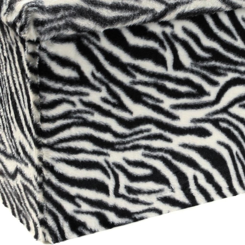 Black and White Faux Fur Zebra Storage Ottoman - 12-inch