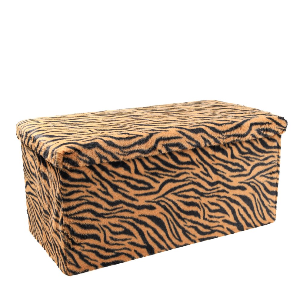 Black and Tan Faux Fur Tiger Storage Ottoman - 12-inch