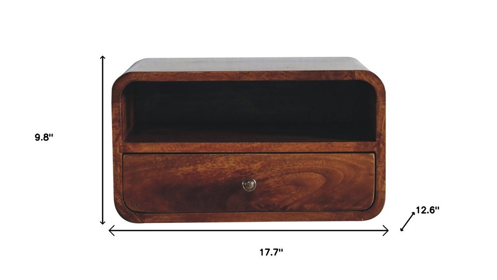Brown Solid Wood One Drawer Floating Nightstand - 18-inch