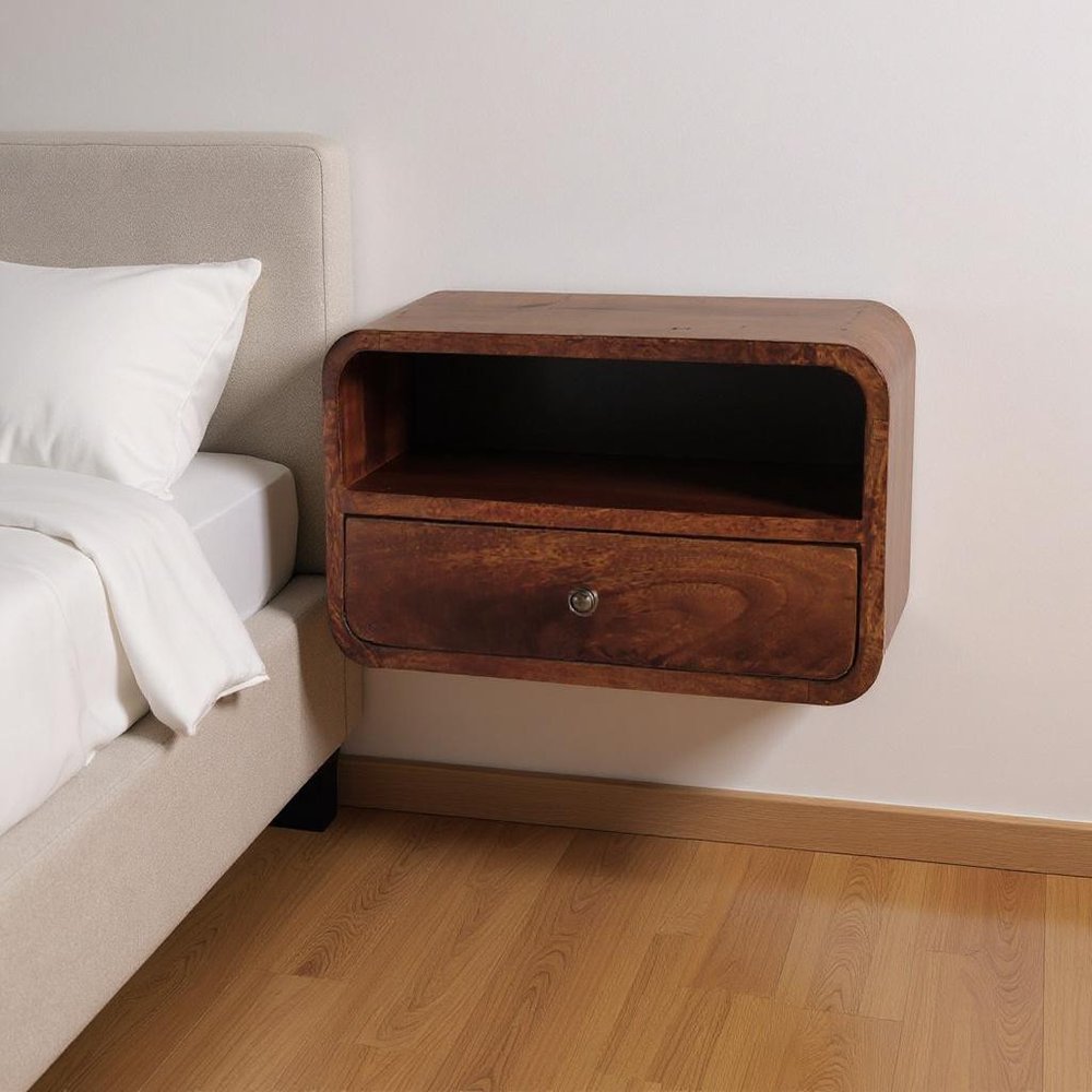 Brown Solid Wood One Drawer Floating Nightstand - 18-inch
