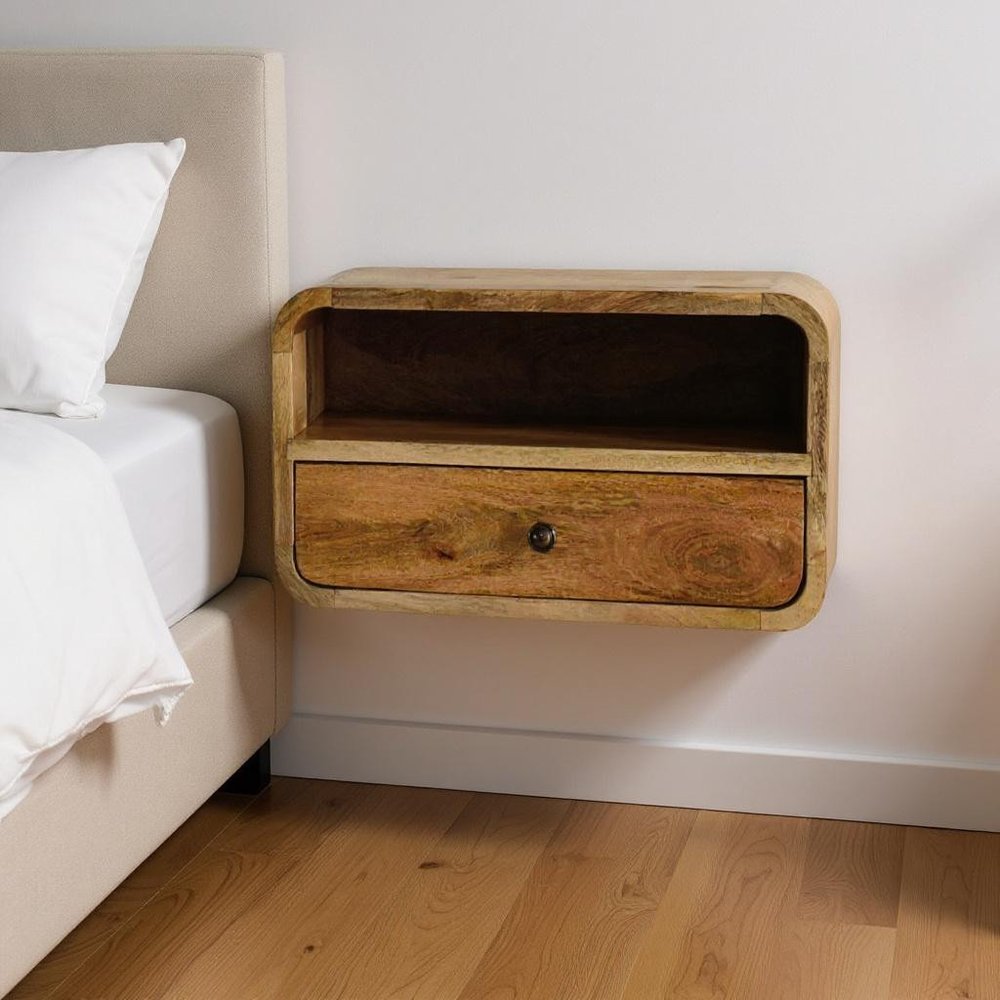 Brown Solid Wood One Drawer Floating Nightstand - 18-inch