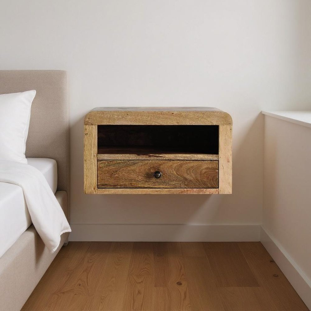 Brown Solid Wood One Drawer Floating Nightstand - 18-inch