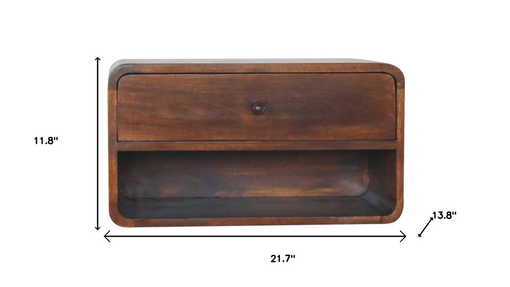 Brown Solid Wood One Drawer Floating Nightstand - 22-inch