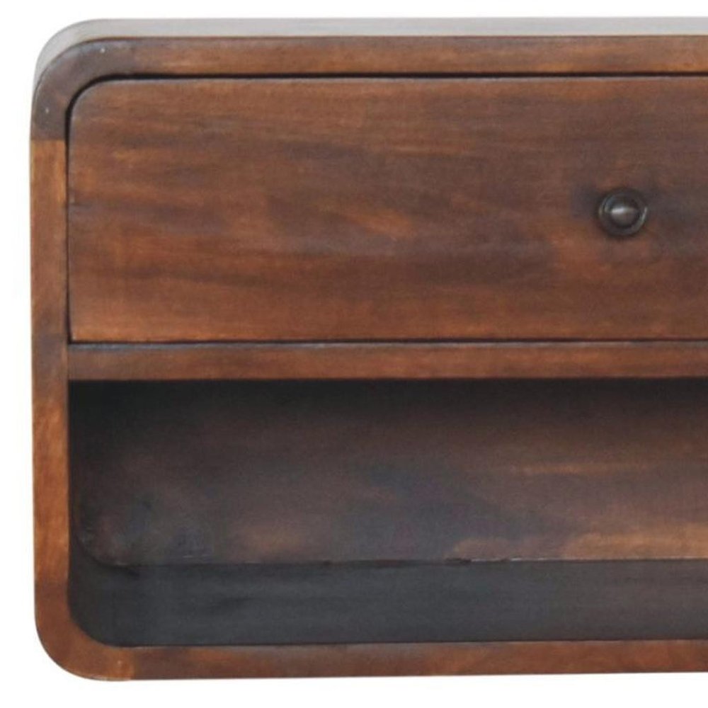 Brown Solid Wood One Drawer Floating Nightstand - 22-inch