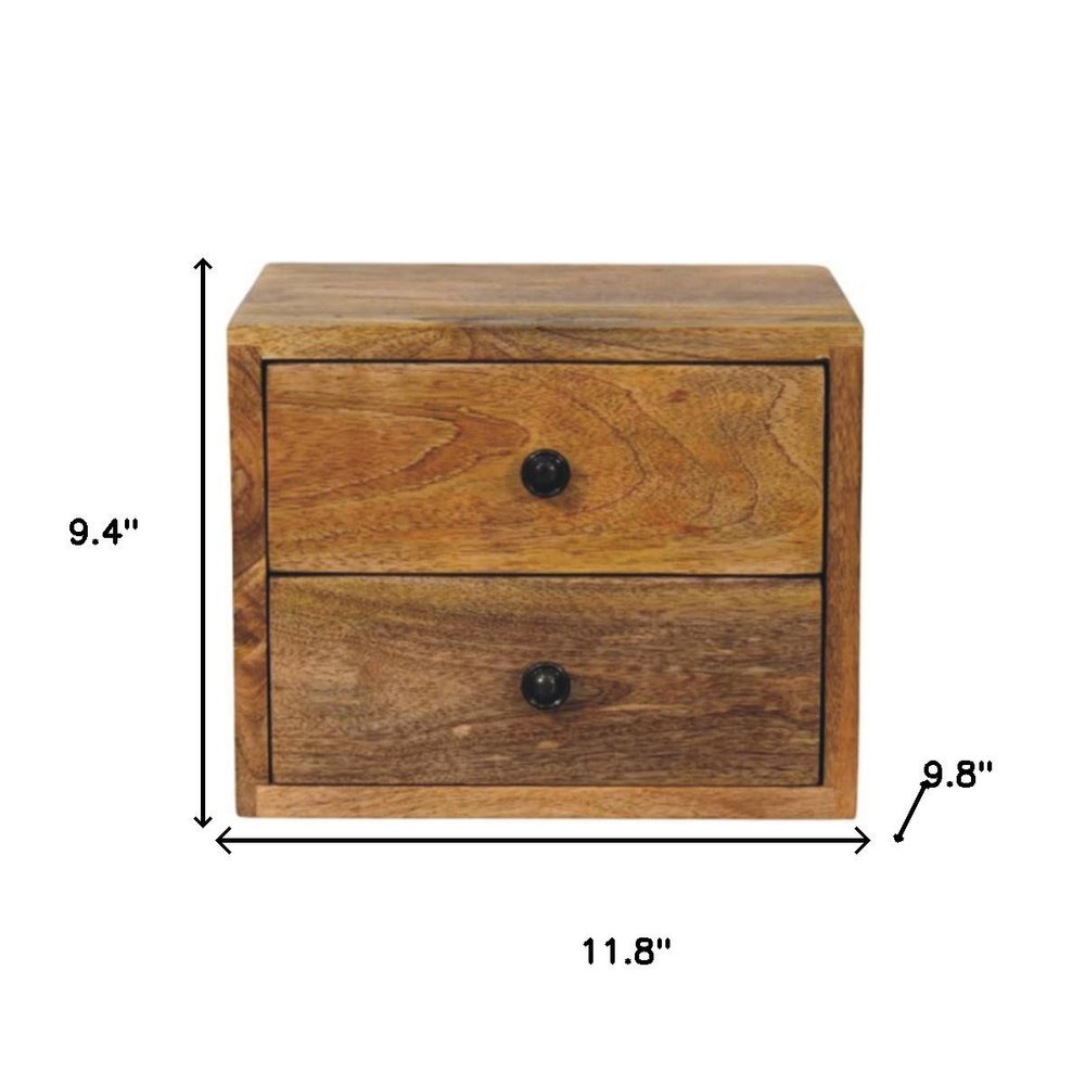 Brown Solid Wood Two Drawer Floating Nightstand - 12-inch
