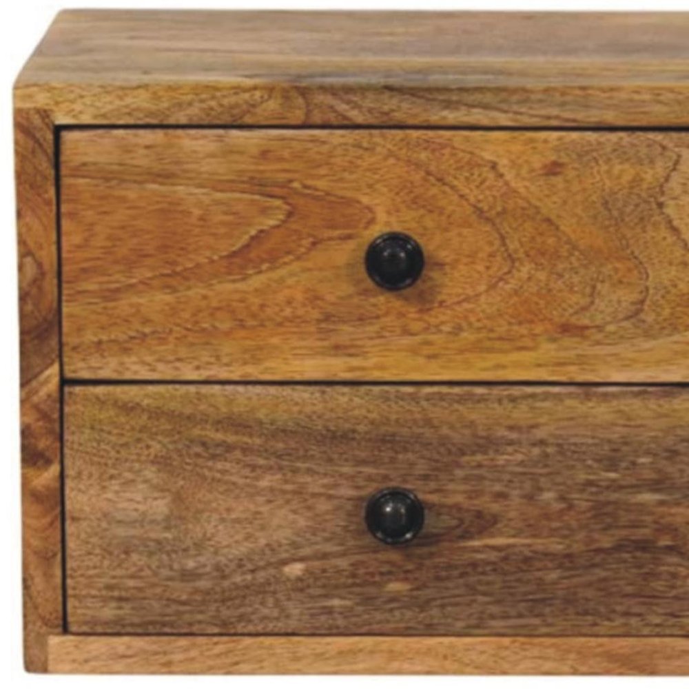 Brown Solid Wood Two Drawer Floating Nightstand - 12-inch