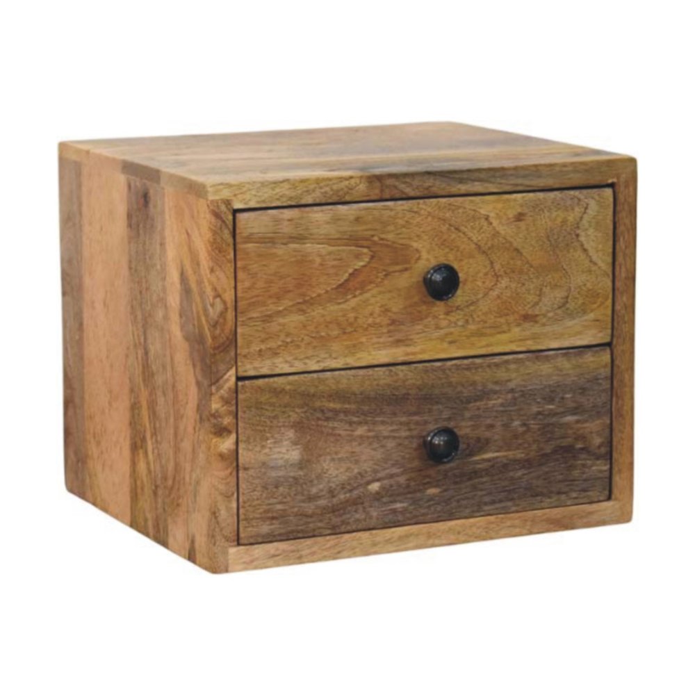 Brown Solid Wood Two Drawer Floating Nightstand - 12-inch