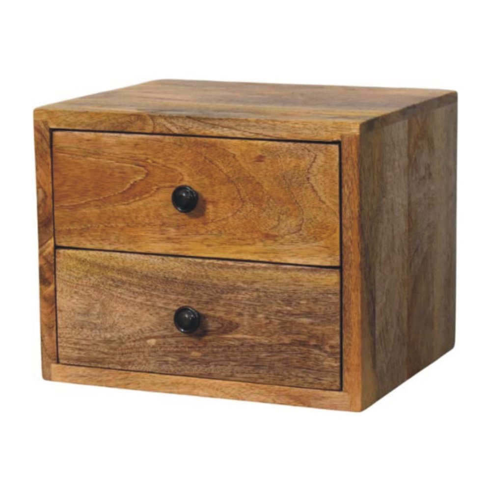 Brown Solid Wood Two Drawer Floating Nightstand - 12-inch
