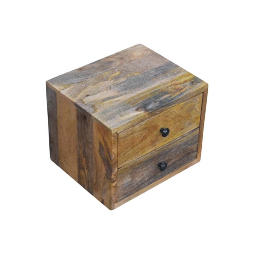 Brown Solid Wood Two Drawer Floating Nightstand - 12-inch