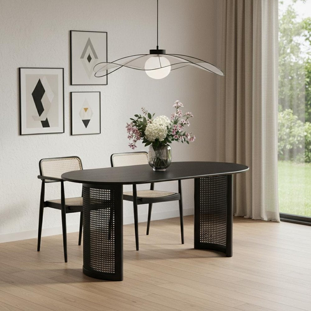 Black Solid Wood Double Pedestal Base Oval Dining Table - 66-inch