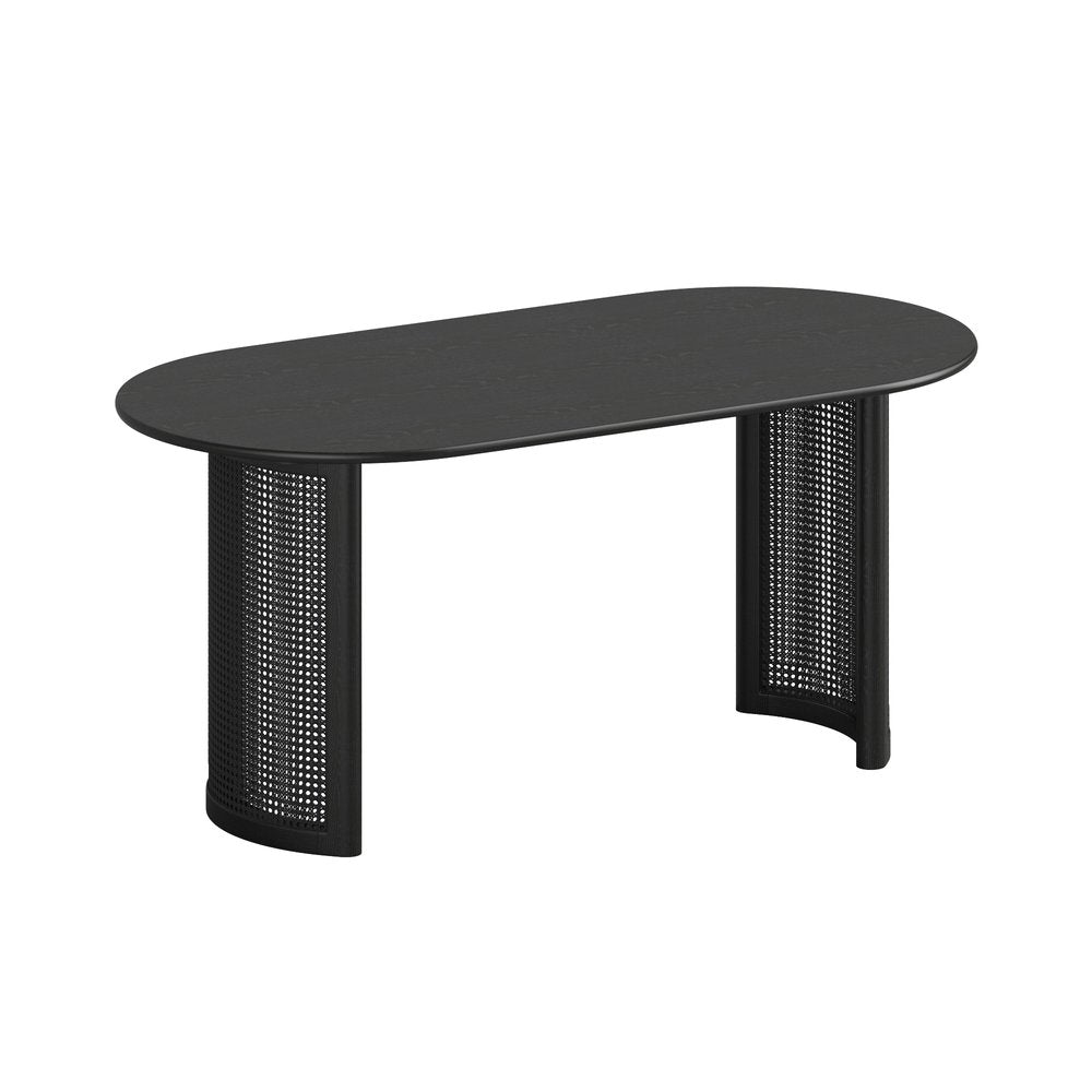 Black Solid Wood Double Pedestal Base Oval Dining Table - 66-inch