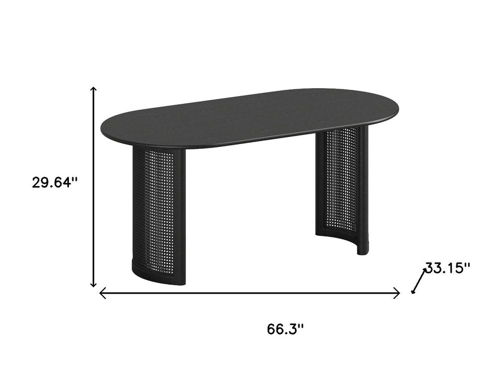 Black Solid Wood Double Pedestal Base Oval Dining Table - 66-inch