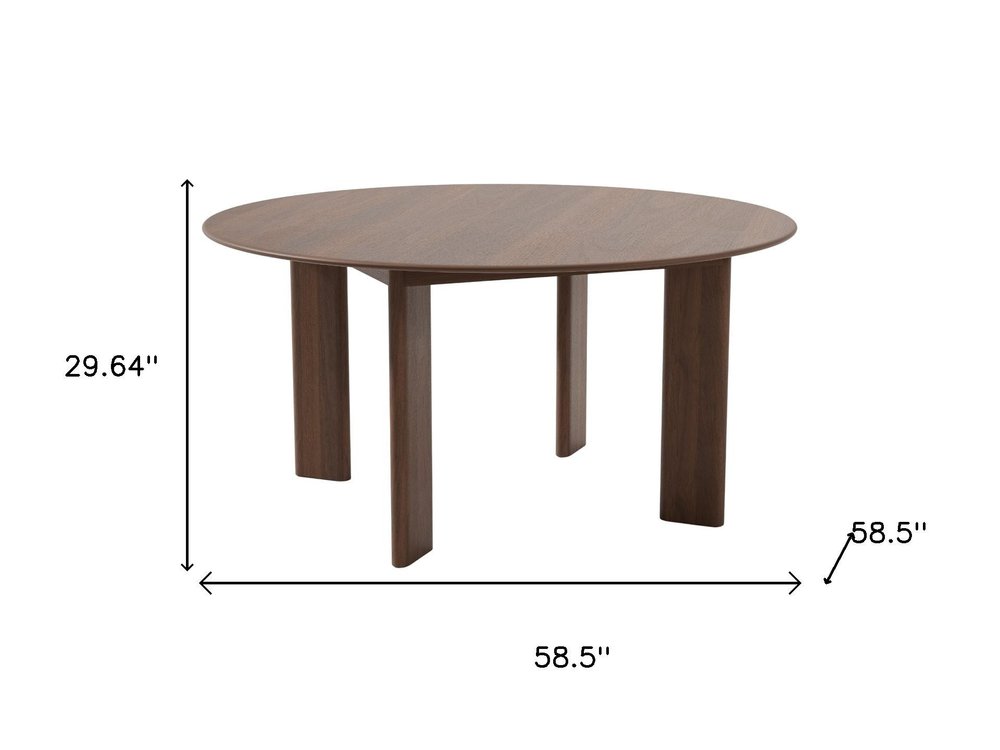 Brown Solid Wood Round Top Dining Table - 59-inch