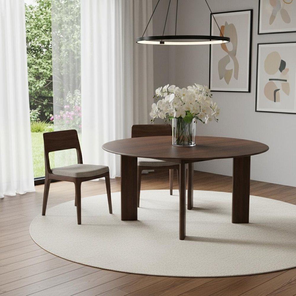 Brown Solid Wood Round Top Dining Table - 59-inch