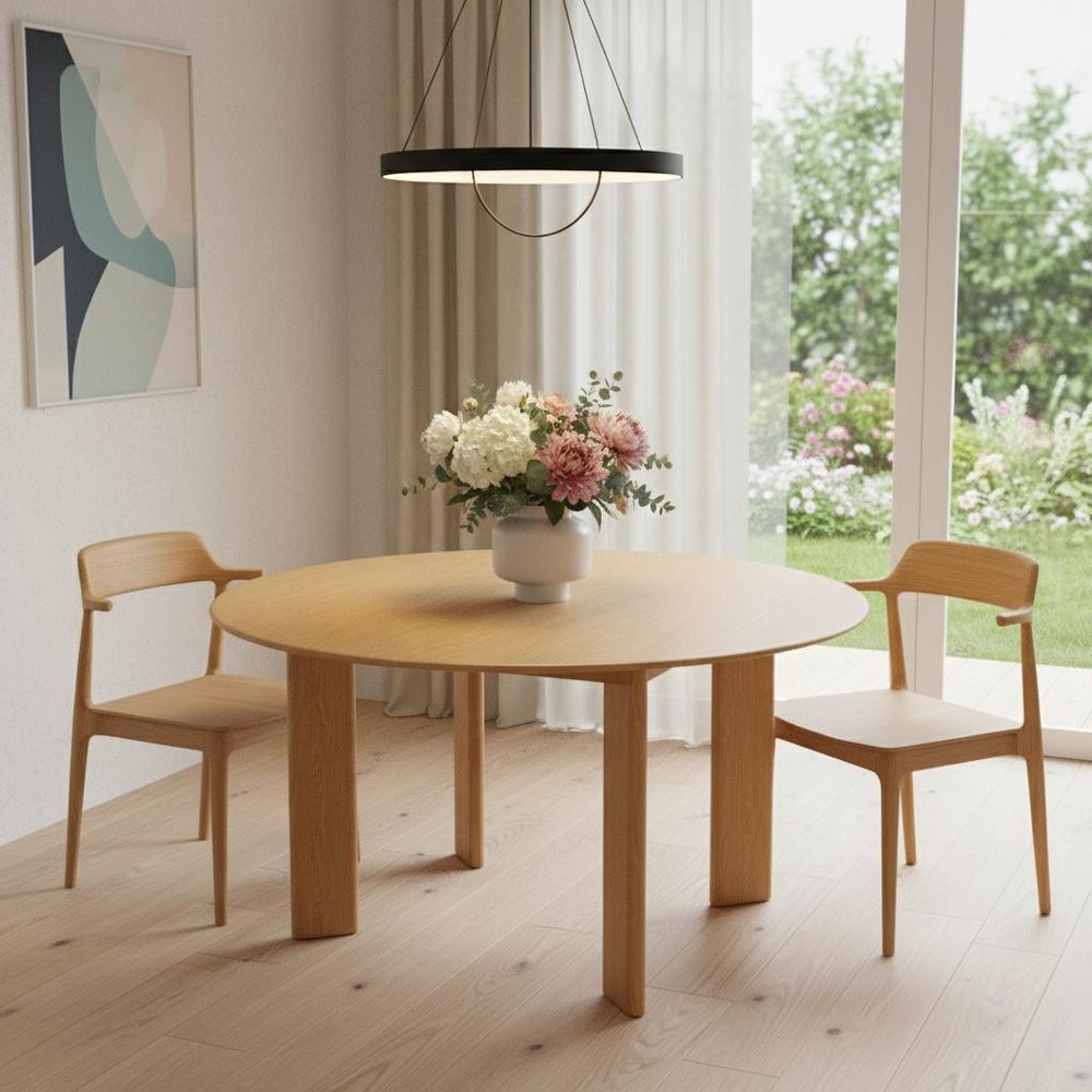 Natural Solid Wood Round Top Dining Table - 59-inch