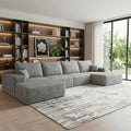 Gray Corduroy Modular Universal Sofa with Ottoman and Toss Pillows