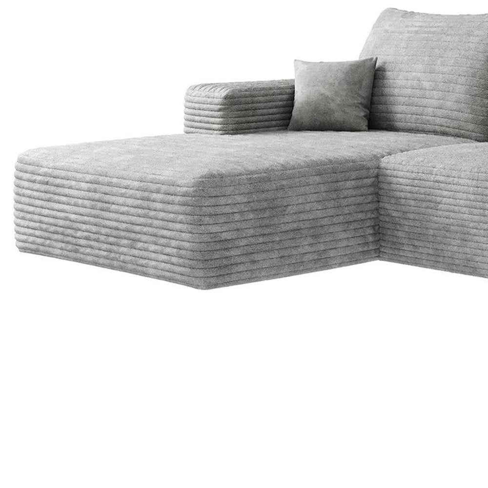 Gray Corduroy Modular Universal Sofa with Ottoman and Toss Pillows