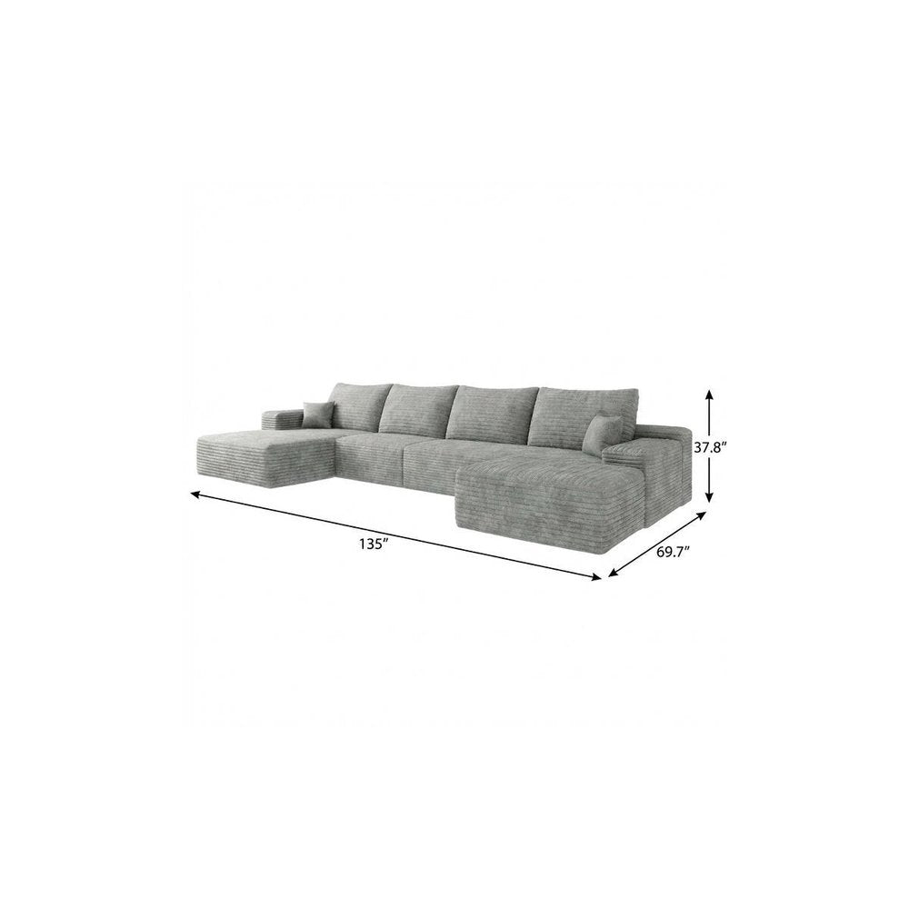 Gray Corduroy Modular Universal Sofa with Ottoman and Toss Pillows