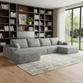 Gray Corduroy Modular Universal Sofa with Ottoman and Toss Pillows