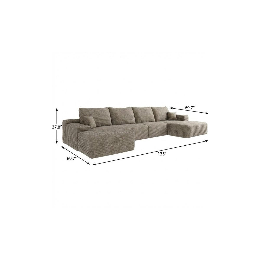 Camel Corduroy Modular Universal Sofa with Ottoman and Toss Pillows
