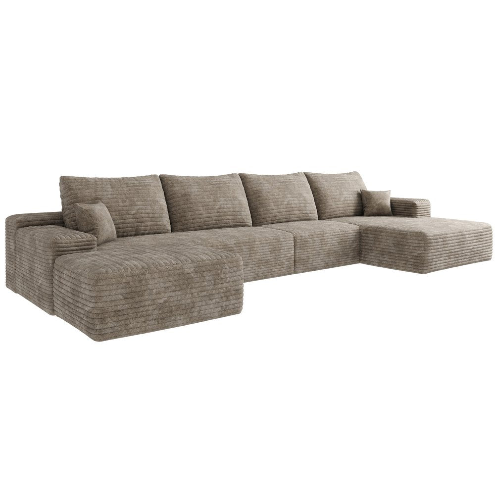 Camel Corduroy Modular Universal Sofa with Ottoman and Toss Pillows