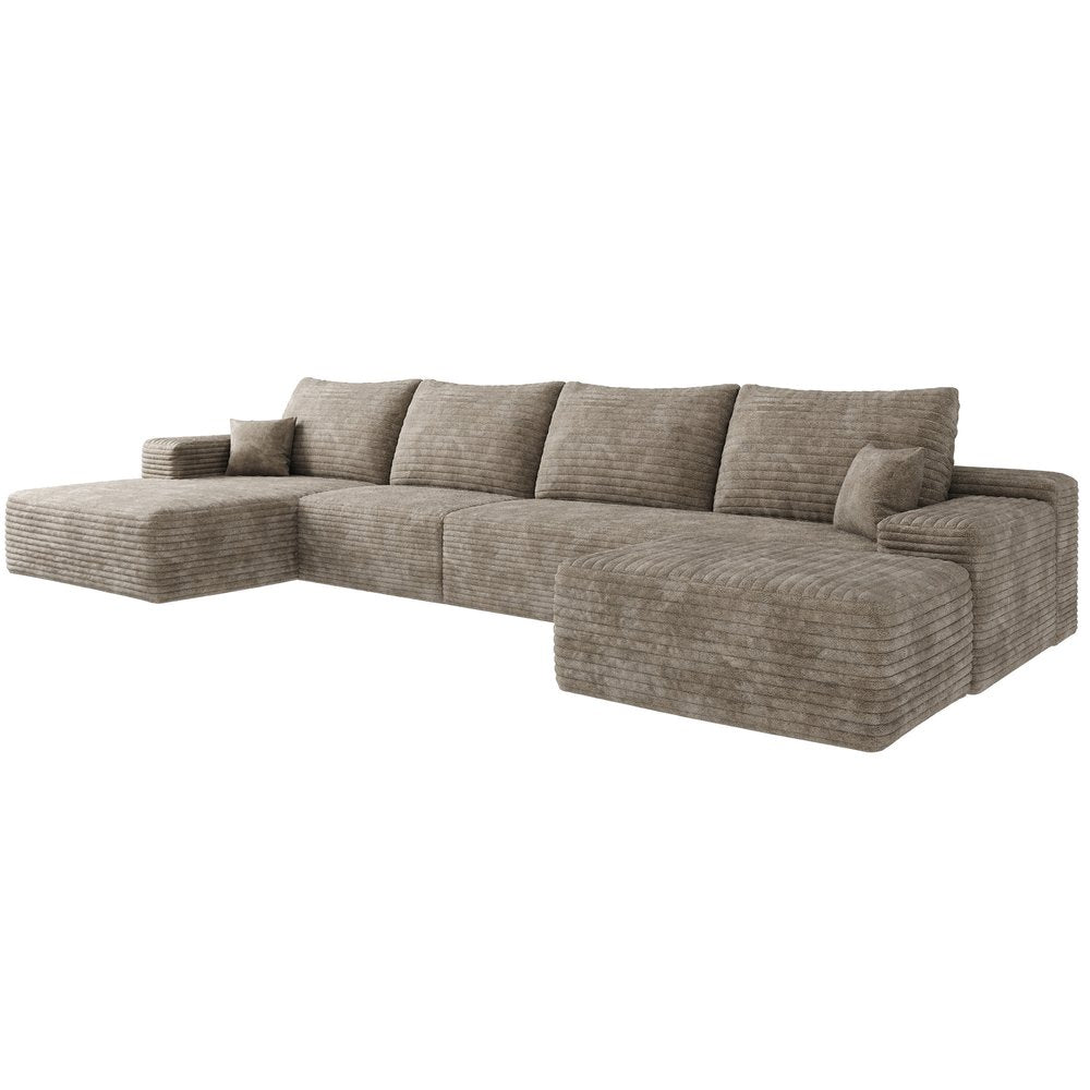Camel Corduroy Modular Universal Sofa with Ottoman and Toss Pillows