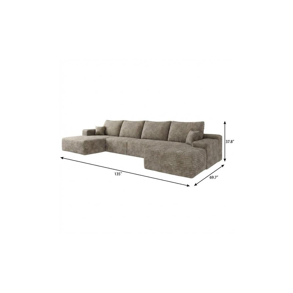 Camel Corduroy Modular Universal Sofa with Ottoman and Toss Pillows