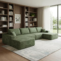 Green Corduroy Modular Universal Sofa with Ottoman and Toss Pillows
