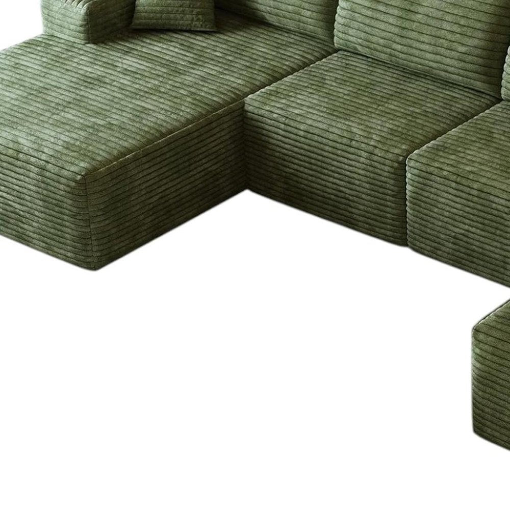 Green Corduroy Modular Universal Sofa with Ottoman and Toss Pillows