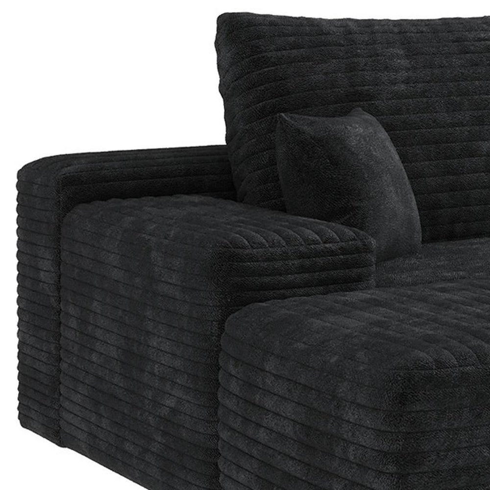 Black Corduroy Modular Universal Sofa with Ottoman and Toss Pillows
