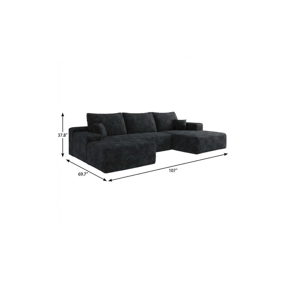 Black Corduroy Modular Universal Sofa with Ottoman and Toss Pillows