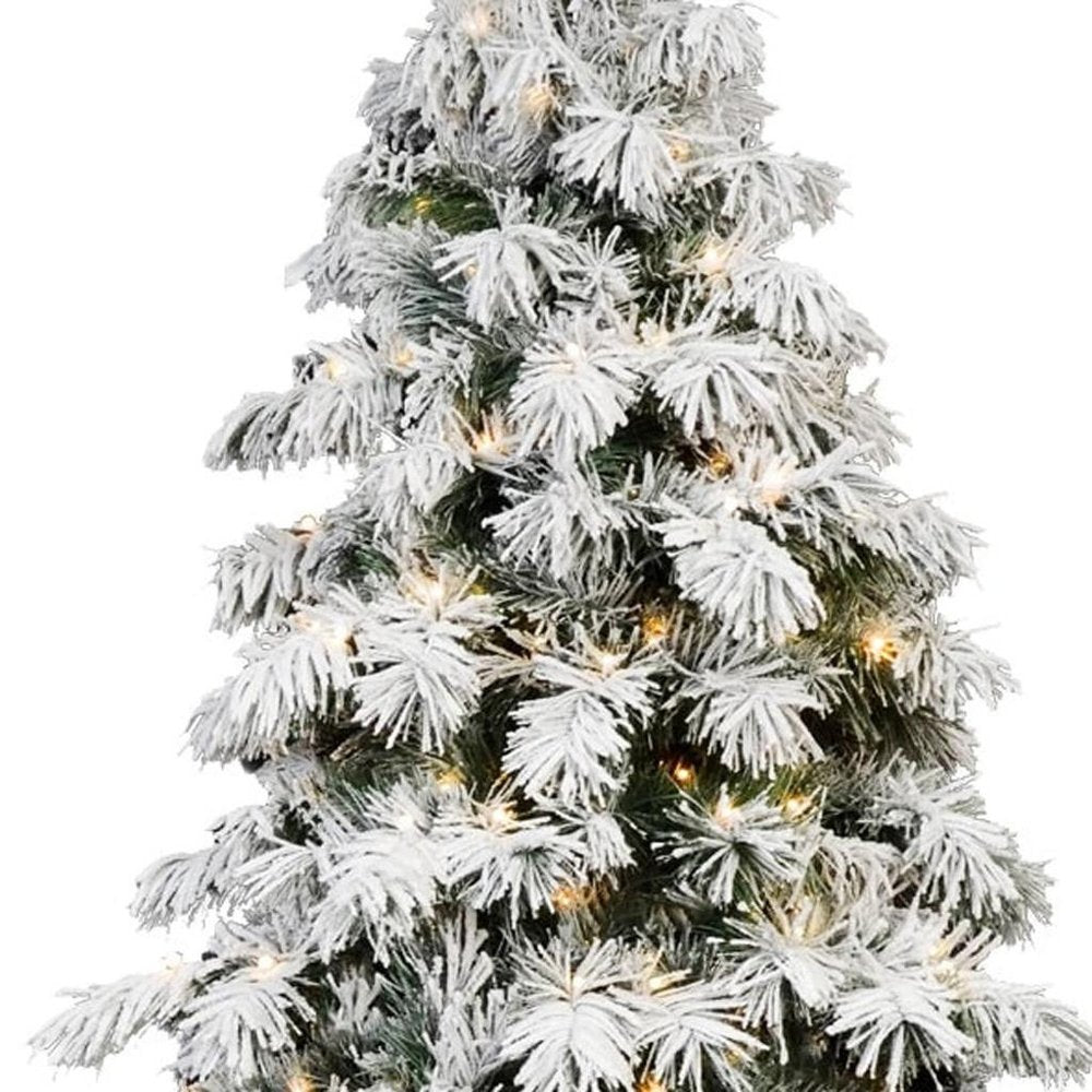 5' Green and White Pre Lit Full Flocked Pine Christmas Tree