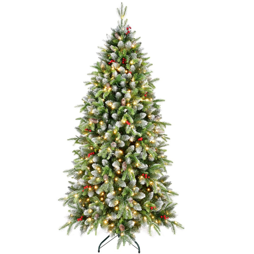 6' White Pre Lit Full Pine Christmas Tree with Decorations