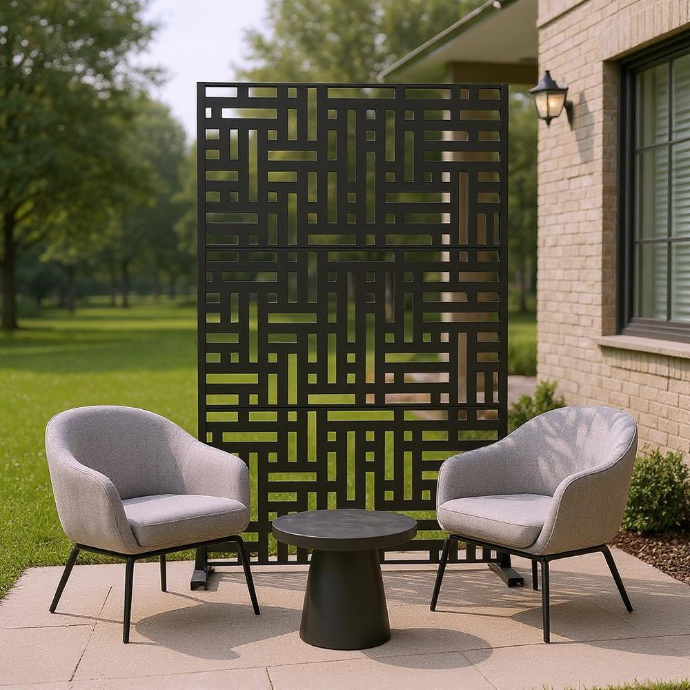 Black Metal Six Panel Screen Room Divider - 72-inch