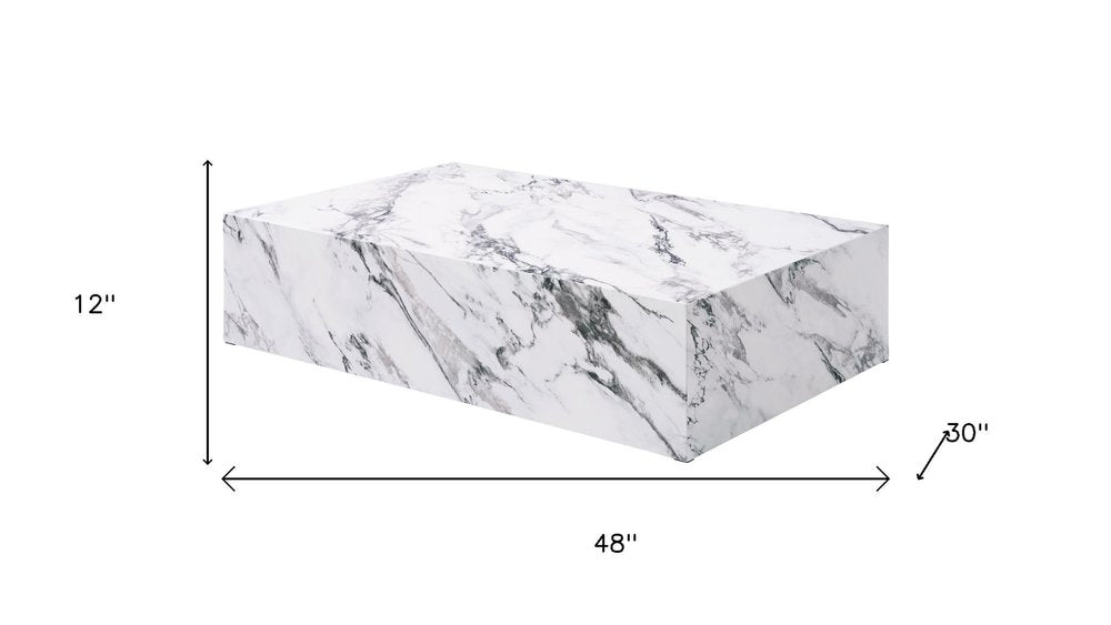 White Faux Marble Block Coffee Table - 48-inch