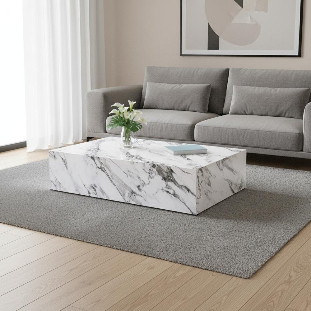 White Faux Marble Block Coffee Table - 48-inch