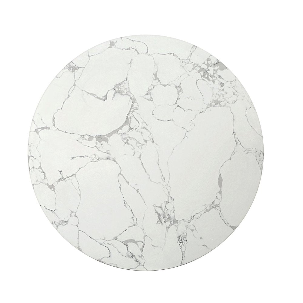 White Espresso and Gold Faux Marble Solid Wood and Steel Round Drum Coffee Table