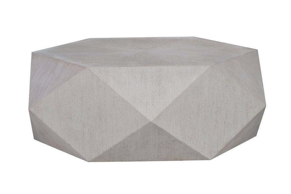 Gray Wood Hexagon Distressed Block Coffee Table - 50-inch