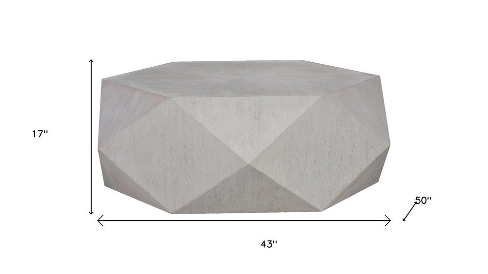Gray Wood Hexagon Distressed Block Coffee Table - 50-inch