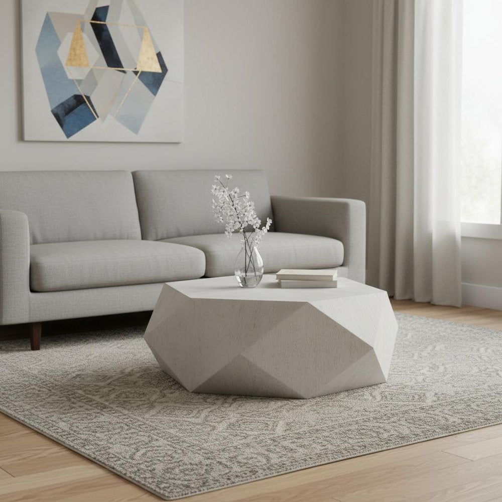 Gray Wood Hexagon Distressed Block Coffee Table - 50-inch
